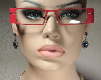 Futuristic IYOKO INYAKE model IY572 Rosehip Red Early 2000's Sleek Geometric Glasses Frames, Medium Large, Old Stock New, Japanese Quality