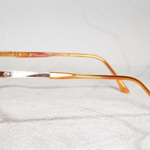 True Vintage Late 70s / Early 80s CHRISTOPHER D. Clear Orange and Brown Aviator Style Eye Glasses Eyeglass Frames with Gold Color Details image 5