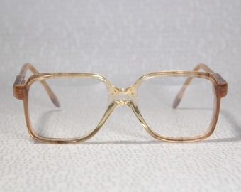 Super petit JET SET des années 1970 par OPTIMODA mod. Montures de lunettes 332F transparentes miel à brun dégradé surdimensionnées style ours en peluche