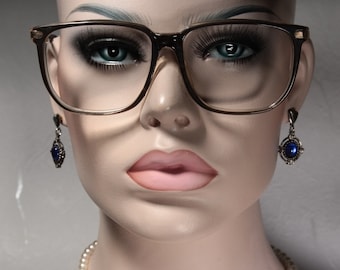 Large Italian MARGI Vintage 1970s Rectangular Clear and Gray Oversized Glasses Frames Eyewear