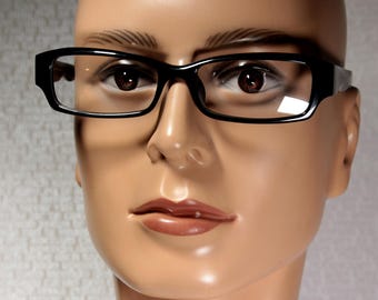 Sleek Glossy Black Acetate Eyeglass Frames, Unworn IYOKO INYAKE model IY 260, Medium Large, Wide, Early 2000's