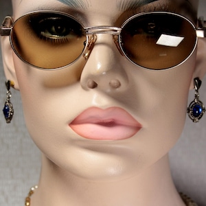 Unworn Vintage 1980&#39;s Tortoise and Gold Oval Sunglasses with Small Light Brown Lenses