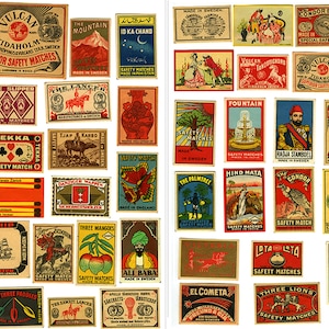 Digital only: 49 pcs Vintage 1920-30's Matchbox Labels, Printable Paper Ephemera for Journal Supplies, High Resolution 600 dpi JPG & PDF