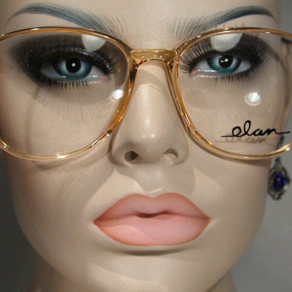 Medium Large Unworn Vintage ELAN 7001 'Tan' Gorgeous Late 80's Plastic Honey Amber Clear Light Orange Oversized Eyeglasses Glasses Frames