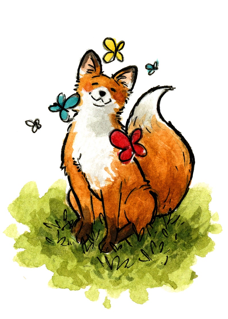 Fox With Butterflies Handmade Greeting Card