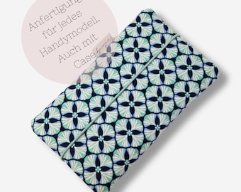 Fabric phone case | handmade for every phone model | mint green patterned | e.g. for iPhone 15 pro max / Samsung Galaxy S23 and many more.