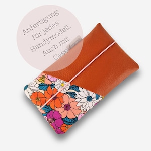 Étui pour téléphone portable en tissu avec compartiment pour cartes en simili cuir floral rouge orange | par exemple pour iPhone 15/15 pro max/iPhone 14 | 12