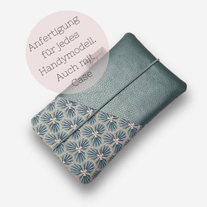 Handytasche aus Stoff | mint metallic gemustert | nach Maß für alle Handymodelle auch mit Case | z.B. für iPhone 14 | 15 | 11 iPhone 14 pro