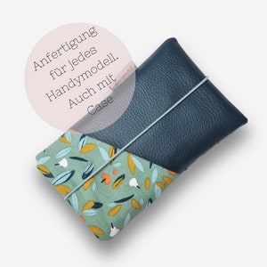 Handytasche aus Stoff | mintgrün gemustert | nach Maß für alle Handymodelle auch mit Case | z.B. für iPhone 14 | 15 | 11 iPhone 14 pro