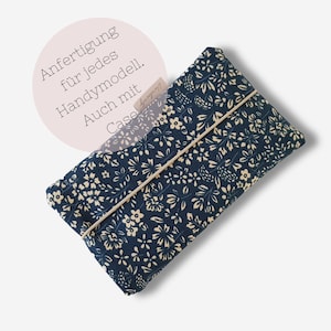 Étui de téléphone portable en tissu | fleuri bleu | Fabriqué sur mesure pour tous les modèles de téléphones portables, par exemple pour iPhone 14 / 15 pro max / Samsung Galaxy S20fe / S22 / S23