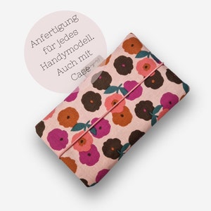 Étui de téléphone portable en tissu | personnalisable pour chaque modèle de téléphone mobile | floral rose orange | rembourré | par exemple pour iPhone 12/13/14 et bien d'autres
