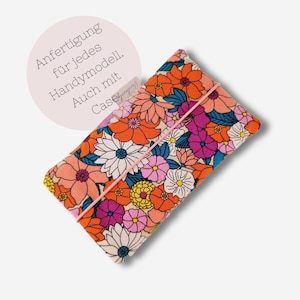 Sac pour téléphone portable en tissu | floral rouge orange | par exemple iPhone 15 / 15 pro max / Samsung Galaxy S22 / S21 fe | fait sur mesure