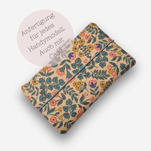 Étui de téléphone en tissu | fait à la main pour chaque modèle de téléphone | floral vert sauge | par exemple pour iPhone 15 pro max / Samsung Galaxy S23 et bien d'autres.