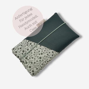 Sac pour téléphone portable en tissu | floral de pétrole de menthe | Fabriqué sur mesure pour tous les modèles de téléphones portables – même avec un étui | par exemple pour iPhone 14 | 15 | 11iPhone 14 pro