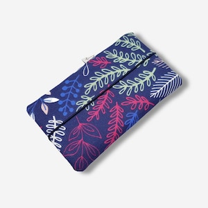 Custodia per telefono in tessuto | blu scuro con fiori e foglie | ad esempio per iPhone 11/12/13/14/15 | iPhone 13 Pro Max | iPhone 14/15 pro max/più
