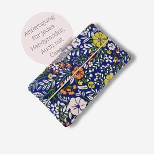 Fabric cell phone bag | blue floral | Custom-made for all cell phone models e.g. for iPhone 15 pro max / Samsung Galaxy S20fe / S20 / S23 and much more