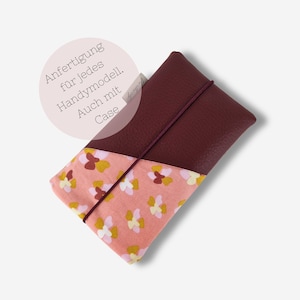 Mobiele telefoonhoes van stof met een kaartvak van kunstleer | roze bordeaux | bijv. voor iPhone 14 / iPhone 15 pro max / iPhone 11 / XS / XR