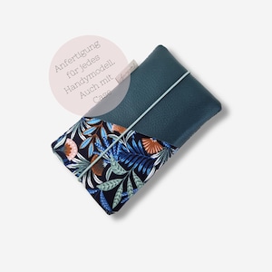 étui en tissu pour téléphone portable | menthe à motifs pétrole | fabriqué sur mesure pour tous les modèles de téléphones portables également avec étui | par exemple pour iPhone 14 | 15 | 11 iPhone 14 pro