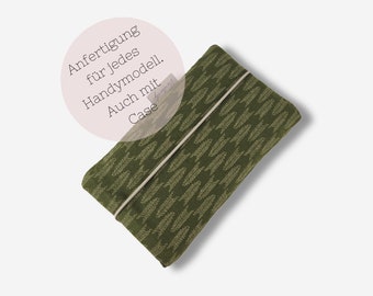 Handyhülle aus Stoff | grün gemustert aus Japanischen Stoff | nach Maß für alle Handymodelle | z.B. für iPhone 13 mini / 15 pro max /  12
