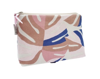 Cosmetic bag | water-repellent inside | pink old pink pattern | Can also be used as a large pencil case