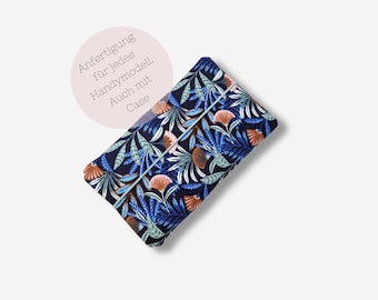 Mobile phone case can be customized for every mobile phone model also with case | made of fabric and padded | mint green patterned |e.g. for iPhone 12/13