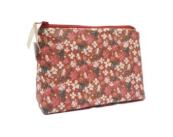 Cosmetic bag | water-repellent inside | rust red floral | Make-up bag perfect for on the go