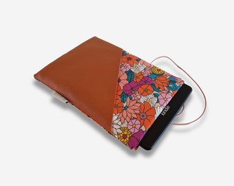 e-Reader Tasche | e reader Hülle | für alle Modelle | Maßanfertigung | z.B. Kindle Paperwhite, Tolino, pocketbook | orange rosa geblümt