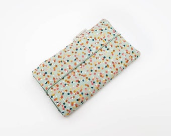 Sac pour téléphone portable en tissu | Confettis colorés | par exemple pour iPhone 14/15 | Samsung Galaxy S23 et bien plus de points, menthe