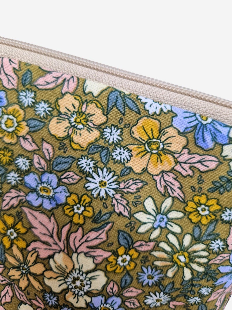 Handmade Cosmetic Bag Made of Green Floral Fabric With Waterrepellent