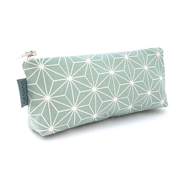 Pencil case, pencil bag, pencil case, case, pencil case, zipper, oilcloth, Japan, star, star motif, mint, turquoise