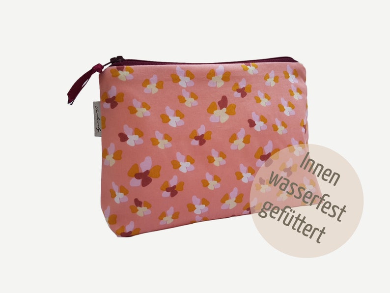 Kosmetiktasche, Kosmetiktäschchen rosa rot gemustert. Innen wasserabweisend gefüttert. Mit Reißverschluss