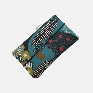 Sac pour téléphone portable en tissu | rembourré | Motif noir turquoise | par exemple iPhone 12, XR, 11, SE | Samsung Galaxy S10, S20, S20fe et bien plus encore