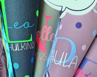 Fabric school cone - fabric colors, lettering, and dots freely selectable - matching the schoolbag or in favorite colors - customizable