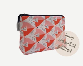 Kosmetiktasche aus Stoff | innen wasserfest | Schminktasche Vogel in pink rosa | Vivilovely