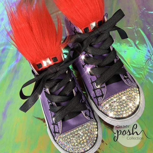 Trolls Shoes, Queen Barb Birthday outfit, Trolls Birthday Personalized Converse, Custom Girl shoes, Trolls Movie Bling Shoes