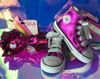 Girls Jo Pink Inspired Custom Converse Shoes and Authentic Signature Hair Bow Set