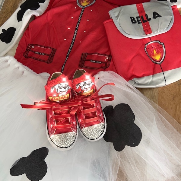 Girls Pup Marshall’s Costume - Pet Patrol Everest Halloween Costume and Converse Shoes Set - Kids Birthday Paw Patrol Outfit