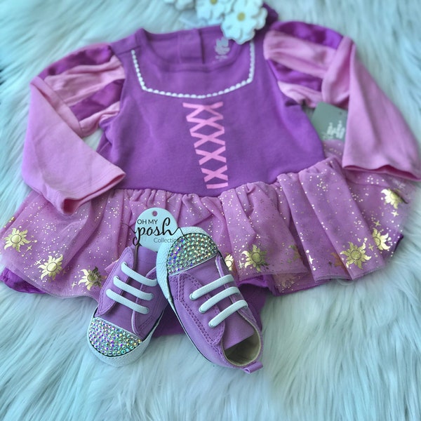 Princess Tangled Birthday Outfit, Tangled Costume And Converse Shoes Set, Movie Rapunzel Tangled Halloween Birthday Costume