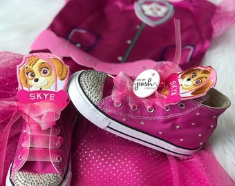 Girls Skye Pup Costume - Paw Dog Patrol Skye Halloween Costume and Converse Shoes Set - Kids Birthday Dog Patrol Outfit