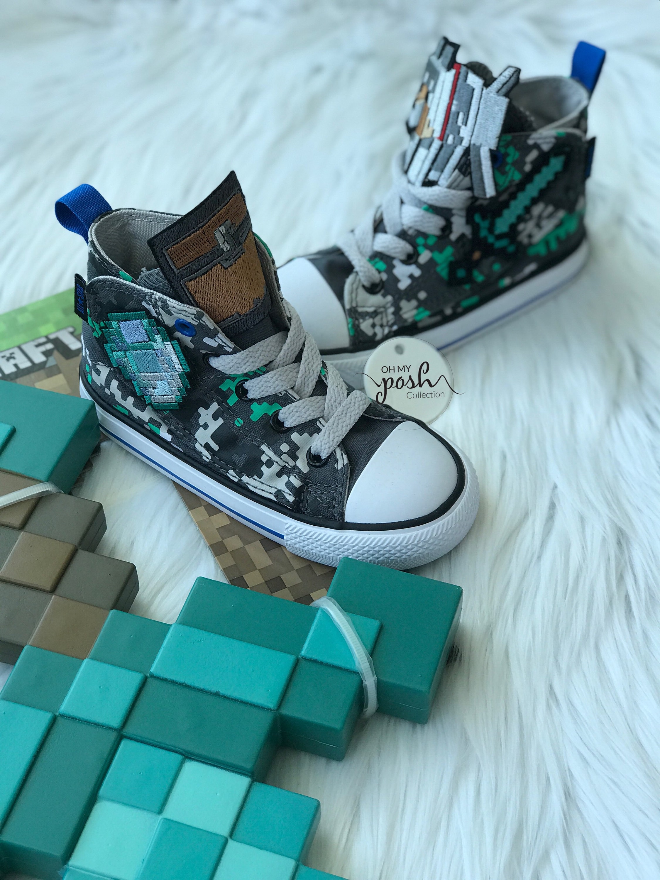 Minecraft Inspired Custom Bling Converse Birthday Halloween Shoes,  Minecraft Shoes For Kids, Mindcraft Birthday