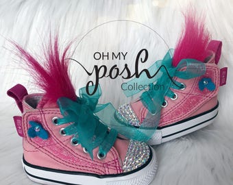 Trolls Inspired Shoes, Personalized Converse, Custom Girl shoes,  Trolls Poppy inspired Converse, Poppy Bling Birthday Costume