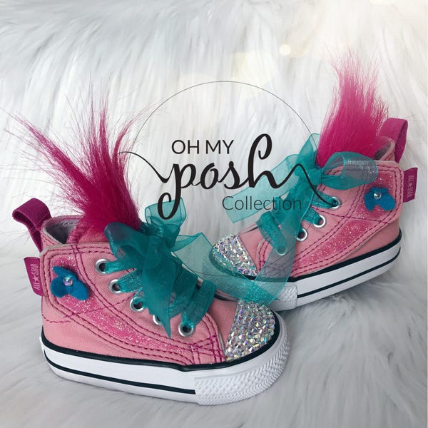 Trolls Inspired Shoes, Personalized Converse, Custom Girl shoes,  Trolls Poppy inspired Converse, Poppy Bling Birthday Costume