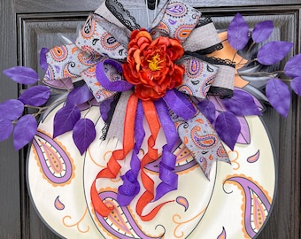 Pumpkin Door hanger, Purple fall decor, Paisley pumpkin Decor, Door Hanger, Autumn Door Wreath