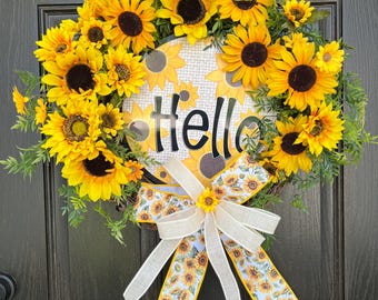 Sunflower Grapevine Wreath, Summer Sunflowers, Yellow sunflowers, Autumn Door wreath, Everyday decor