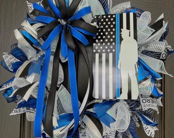 Back the Blue, Police Wreath, Police Week, Thin Blue Line, Protector, Law Enforcement Officer, National Police Month