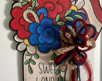 Patriotic Door hanger, July 4th Decor, Rustic USA door hanger, Rustic Patriotic, Patriotic Mason Jar Hanger