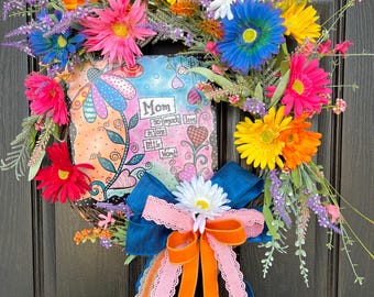 Gift for Her,Birthday Gift for Mother, Daisy Decor, Floral grapevine, Summer Wreath, Summer flowers, Lilac and wildflowers decor