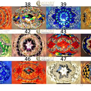 May include: A collection of 12 Turkish mosaic lamps, each with a unique design and colour scheme. The lamps are made of glass and feature intricate patterns of coloured glass pieces. The lamps are all lit and glowing, creating a warm and inviting atmosphere.