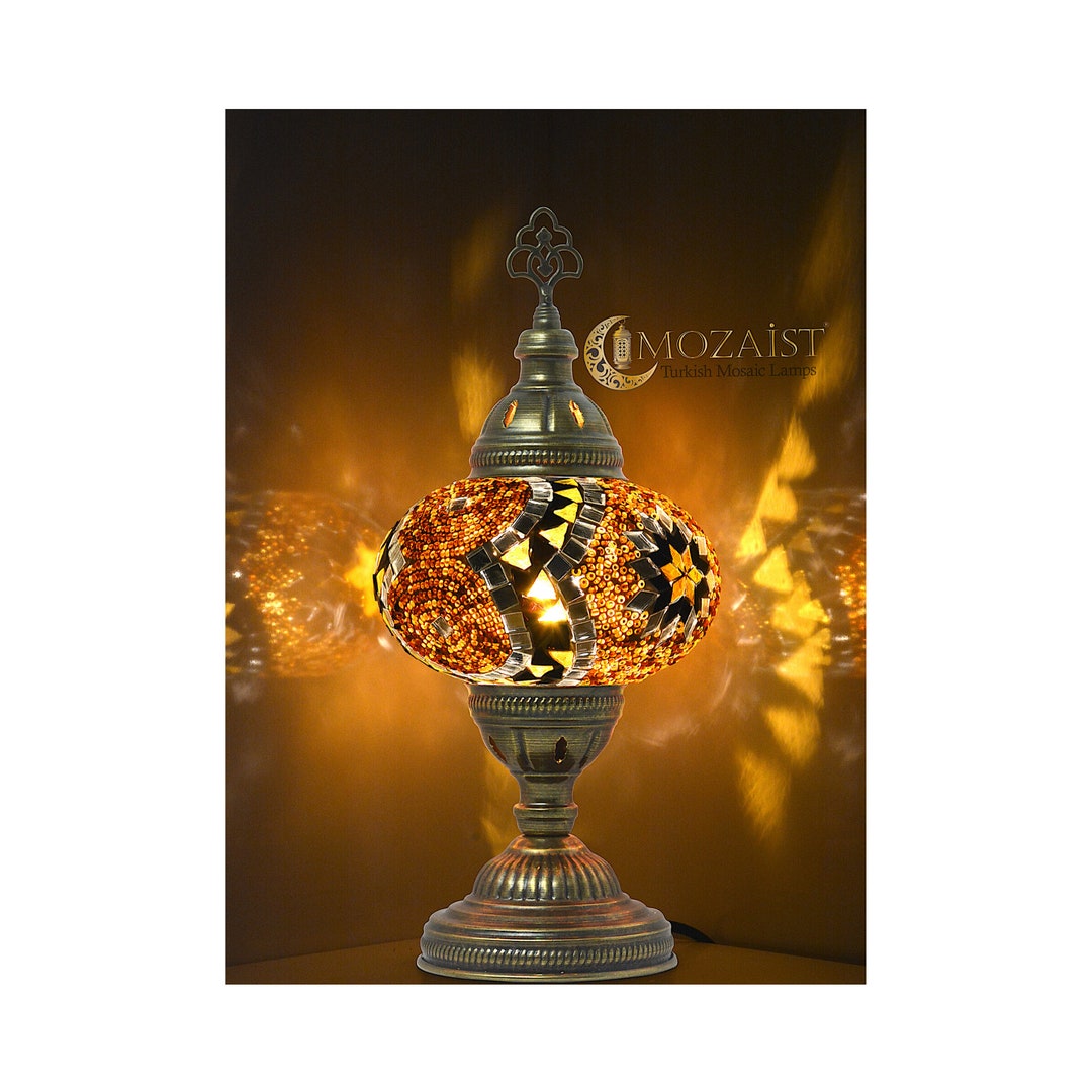 Mosaic Table Lamp, Brown Turkish Lamp, Mosaic Night Light, Turkish