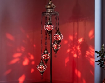 Mozaist 5 Globe- Turkish Mosaic Floor Lamp – Handmade Red Mosaic Light, Stained Glass Lighting